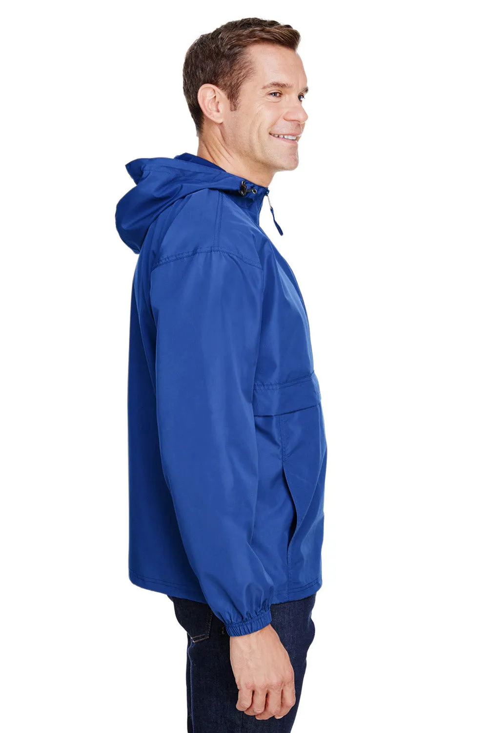 Champion Mens Packable Wind & Water Resistant Anorak 1/4 Zip Hooded Jacket - Athletic Royal Blue