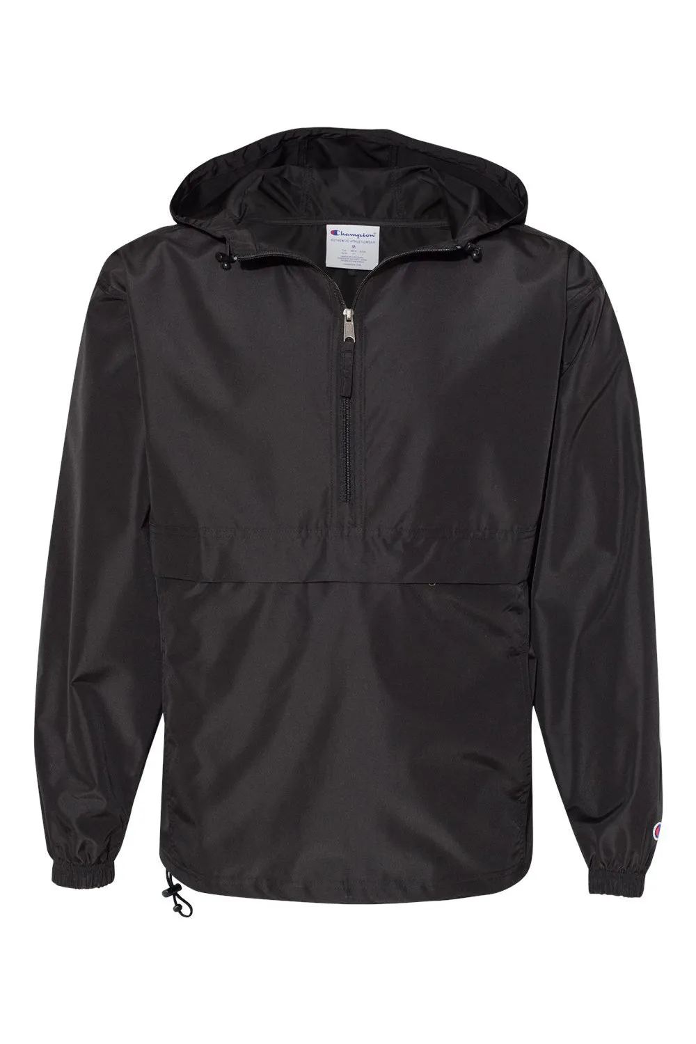 Champion Mens Packable Wind & Water Resistant Anorak 1/4 Zip Hooded Jacket - Black
