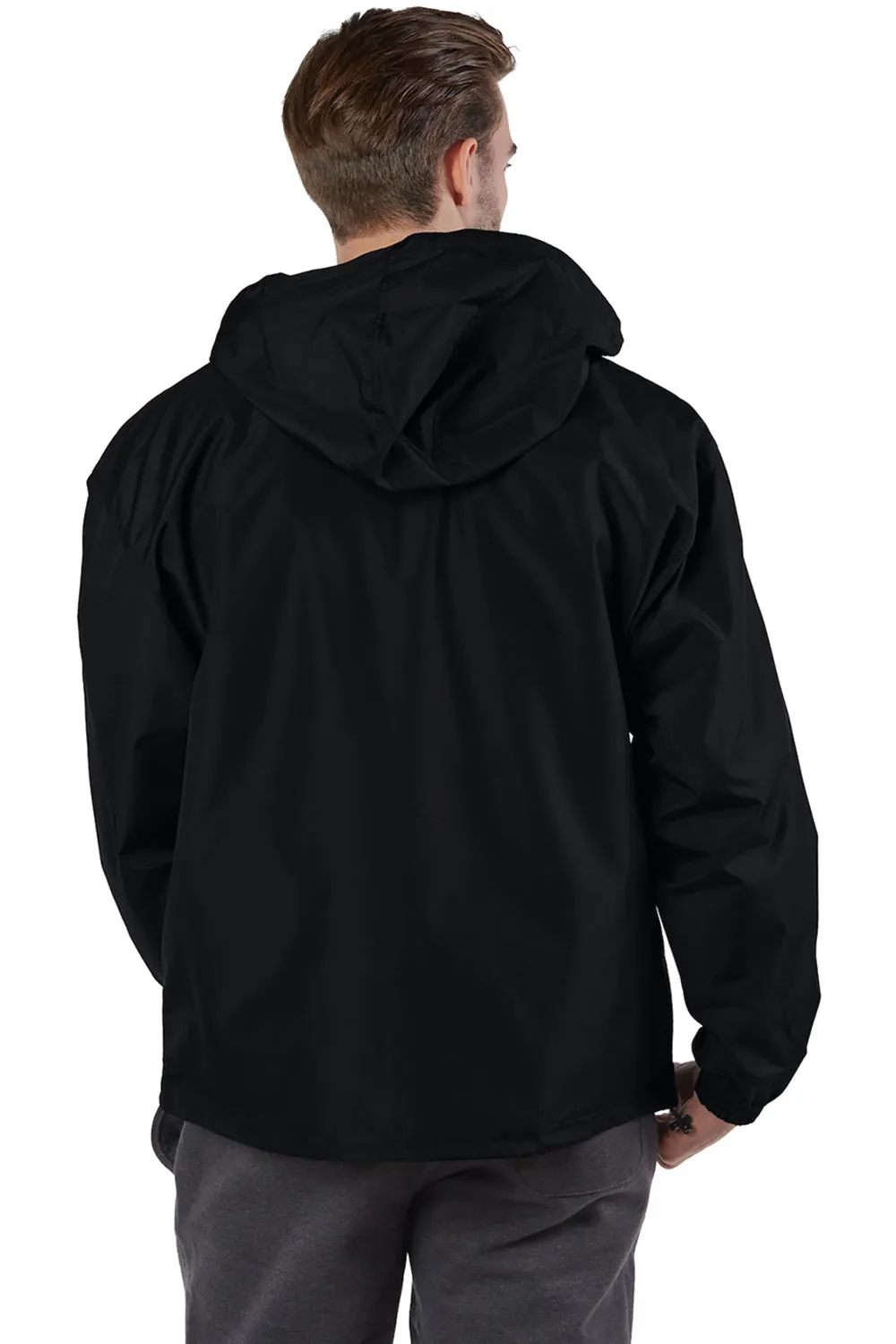 Champion Mens Packable Wind & Water Resistant Anorak 1/4 Zip Hooded Jacket - Black