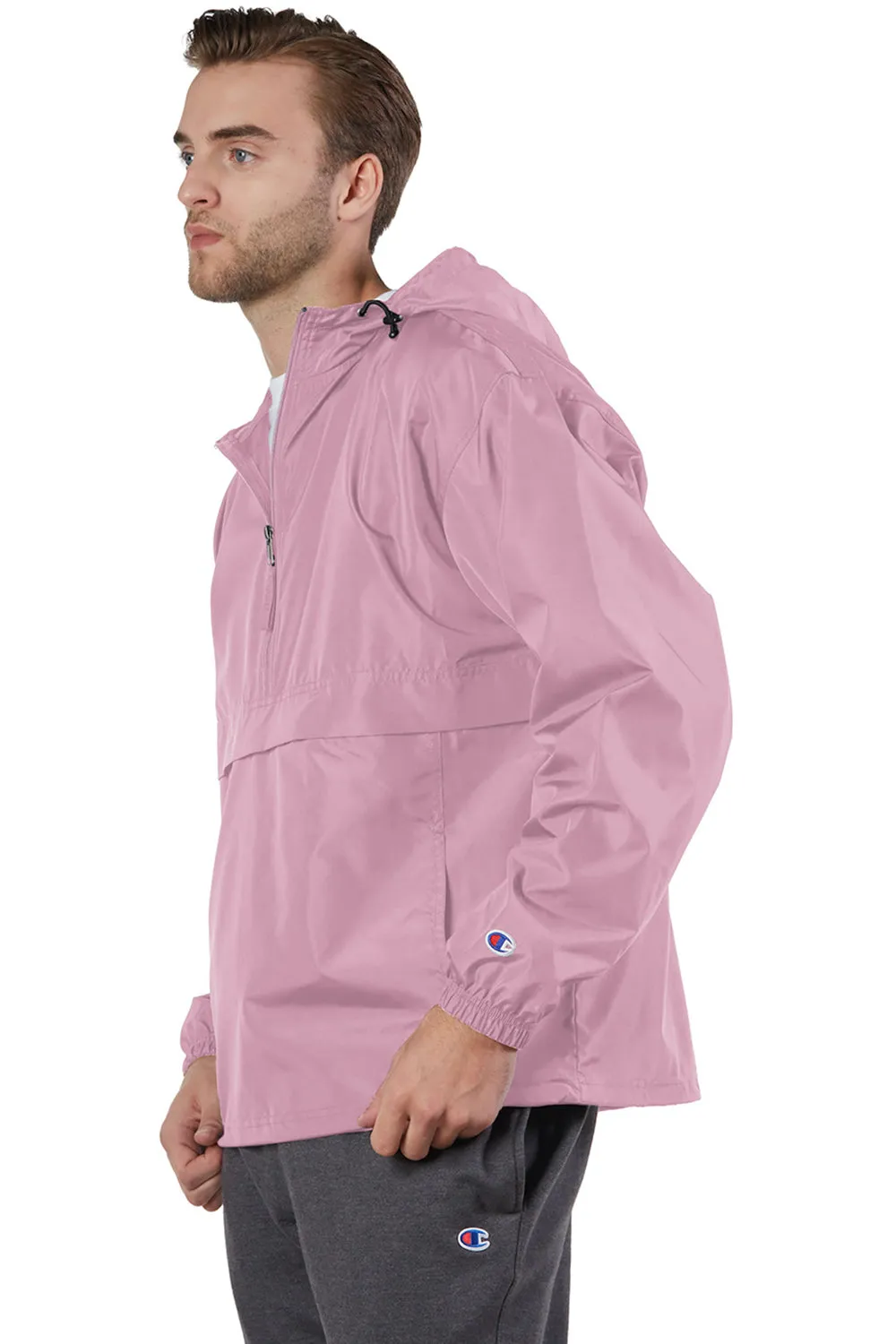 Champion Mens Packable Wind & Water Resistant Anorak 1/4 Zip Hooded Jacket - Candy Pink