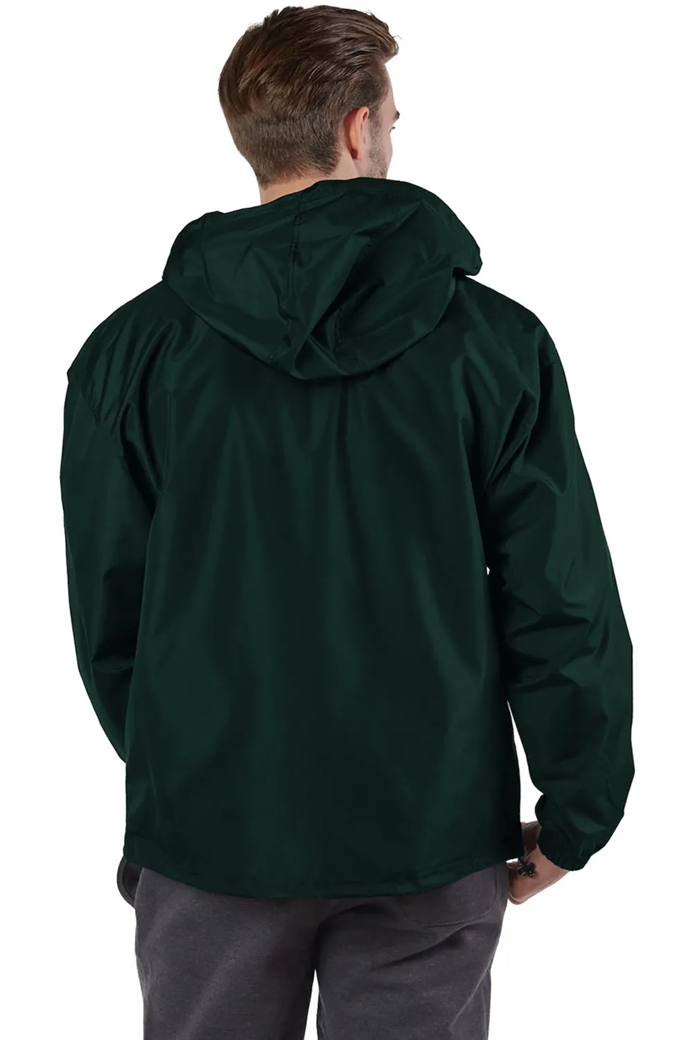 Champion Mens Packable Wind & Water Resistant Anorak 1/4 Zip Hooded Jacket - Dark Green