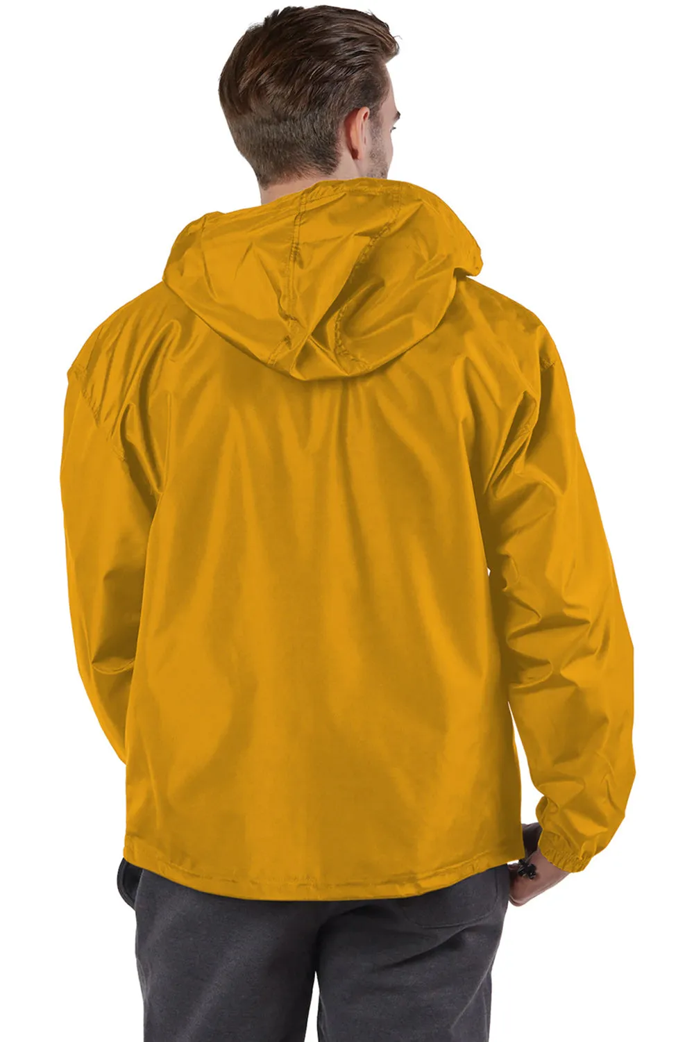 Champion Mens Packable Wind & Water Resistant Anorak 1/4 Zip Hooded Jacket - Gold