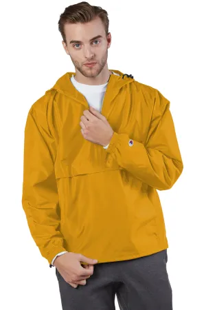 Champion Mens Packable Wind & Water Resistant Anorak 1/4 Zip Hooded Jacket - Gold