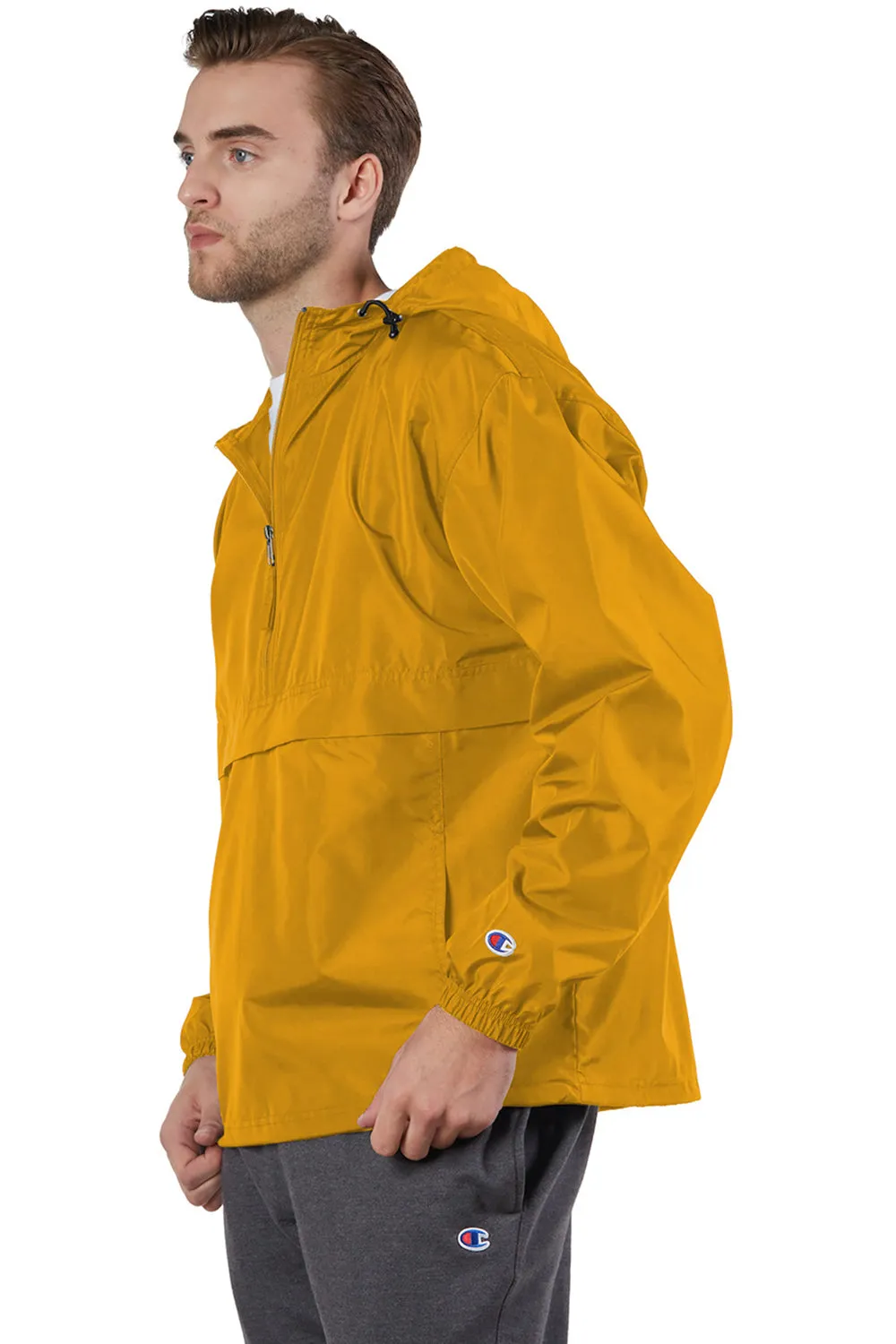 Champion Mens Packable Wind & Water Resistant Anorak 1/4 Zip Hooded Jacket - Gold