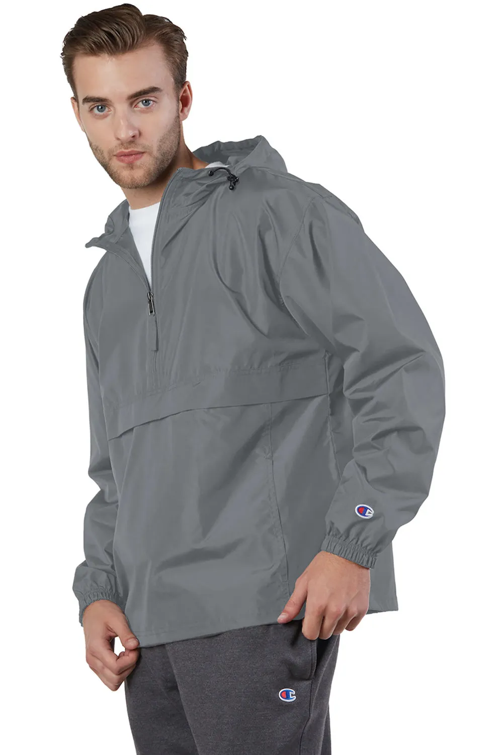 Champion Mens Packable Wind & Water Resistant Anorak 1/4 Zip Hooded Jacket - Graphite Grey