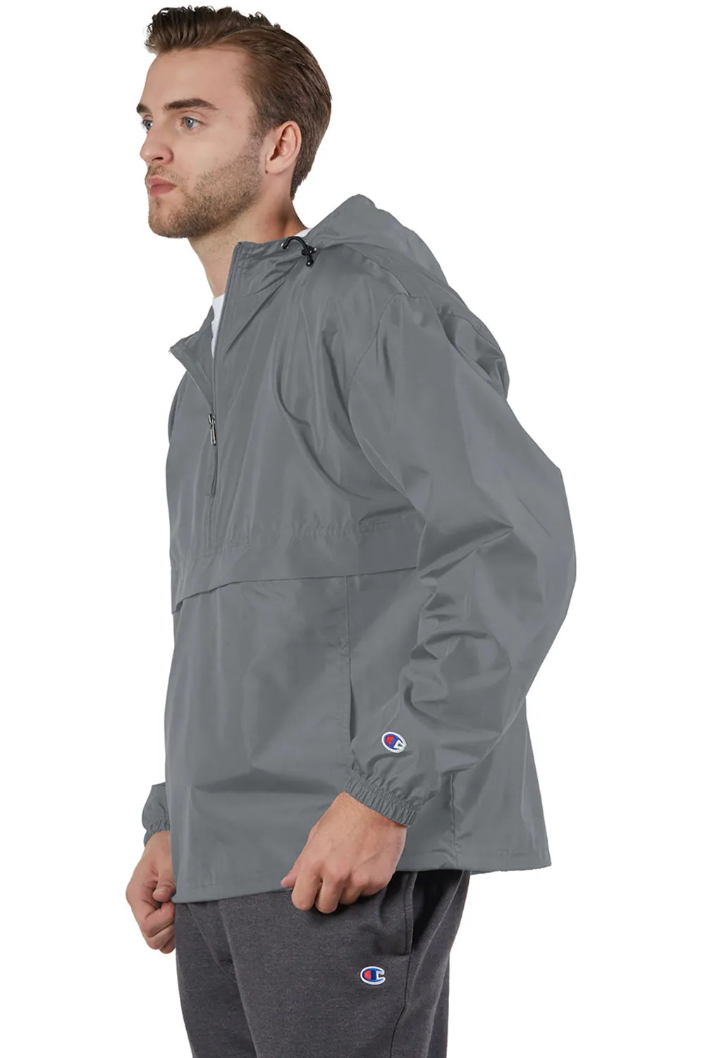 Champion Mens Packable Wind & Water Resistant Anorak 1/4 Zip Hooded Jacket - Graphite Grey