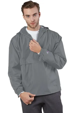 Champion Mens Packable Wind & Water Resistant Anorak 1/4 Zip Hooded Jacket - Graphite Grey
