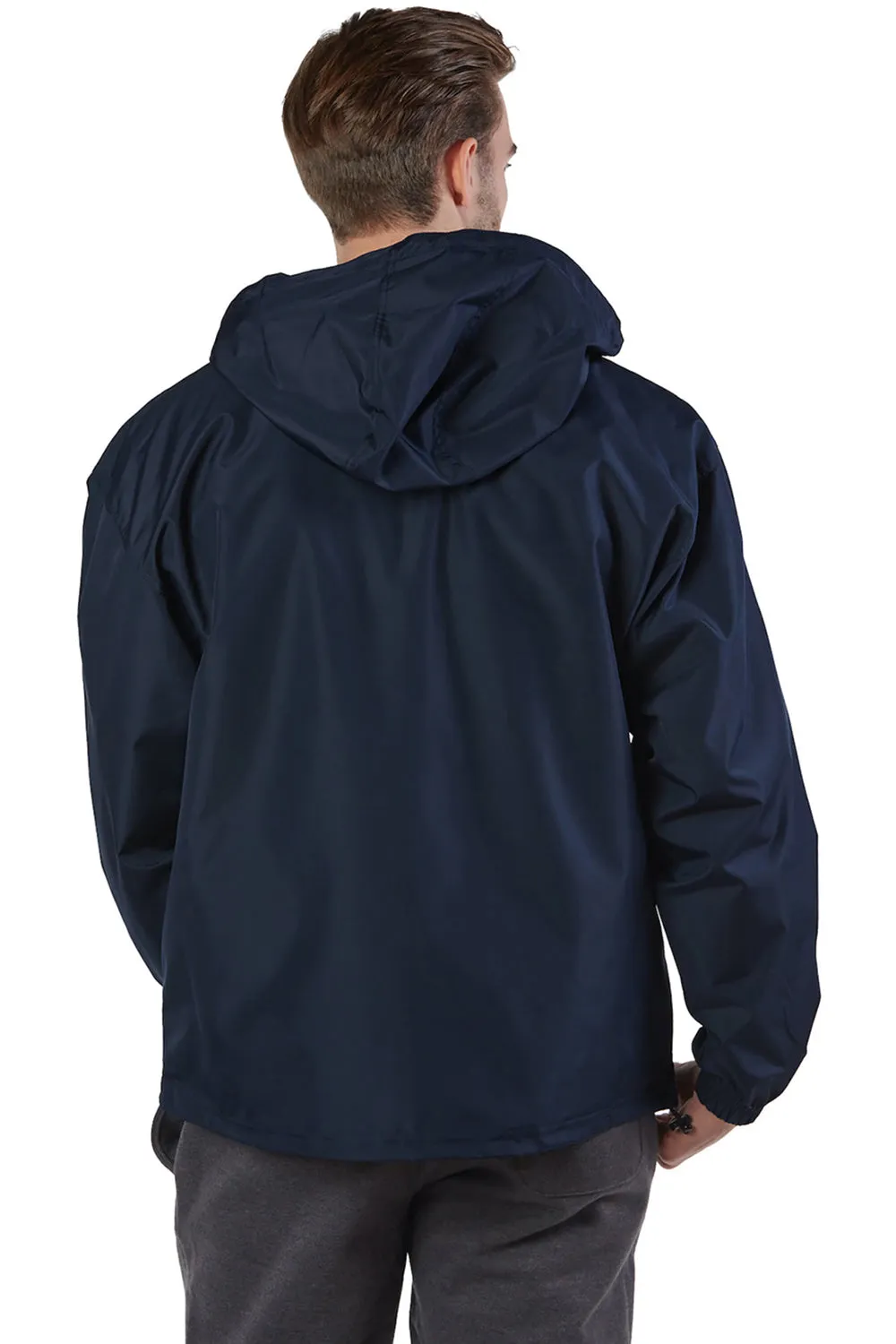 Champion Mens Packable Wind & Water Resistant Anorak 1/4 Zip Hooded Jacket - Navy Blue