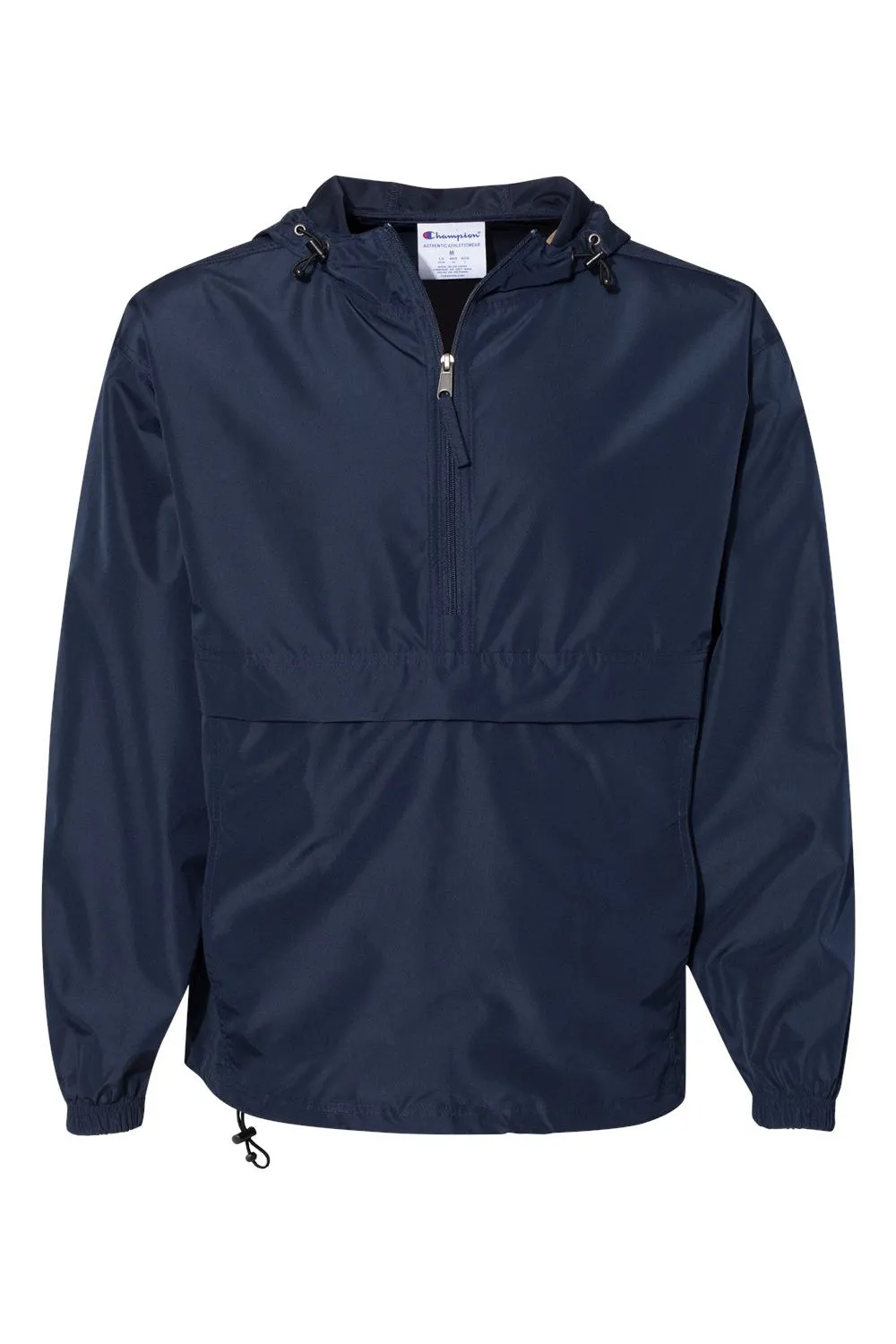 Champion Mens Packable Wind & Water Resistant Anorak 1/4 Zip Hooded Jacket - Navy Blue