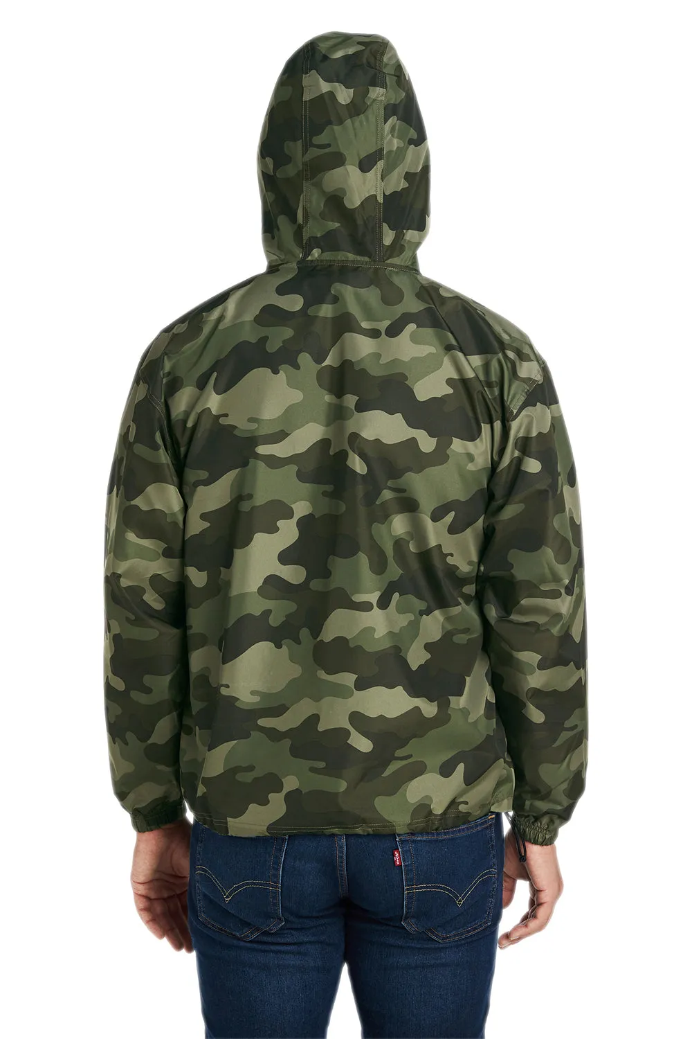 Champion Mens Packable Wind & Water Resistant Anorak 1/4 Zip Hooded Jacket - Olive Green Camo