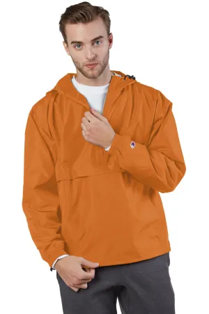 Champion Mens Packable Wind & Water Resistant Anorak 1/4 Zip Hooded Jacket - Orange