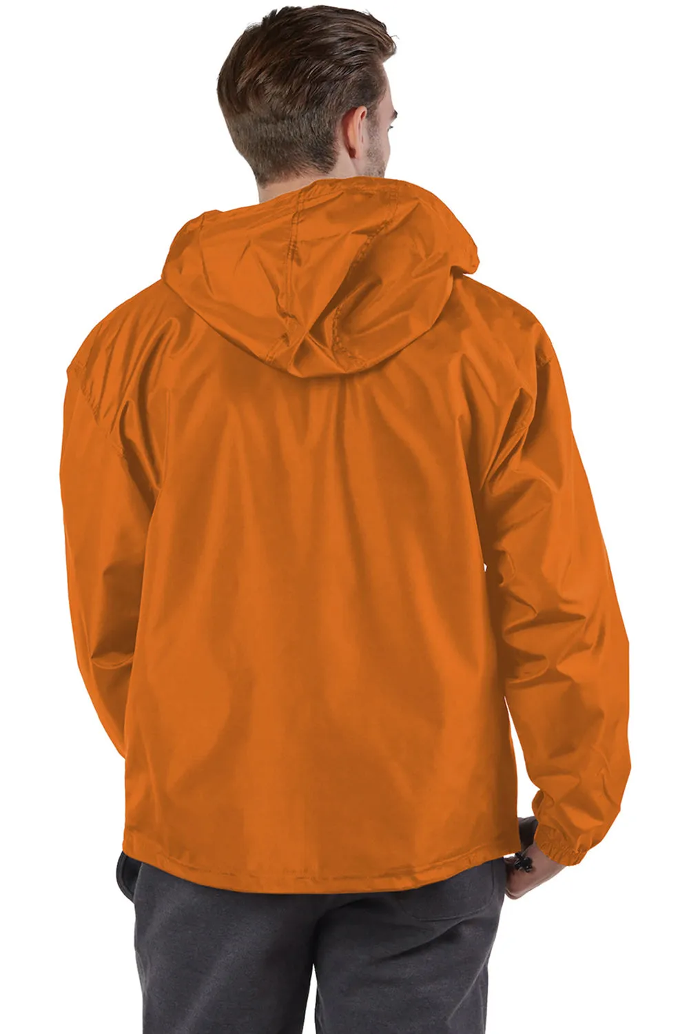 Champion Mens Packable Wind & Water Resistant Anorak 1/4 Zip Hooded Jacket - Orange