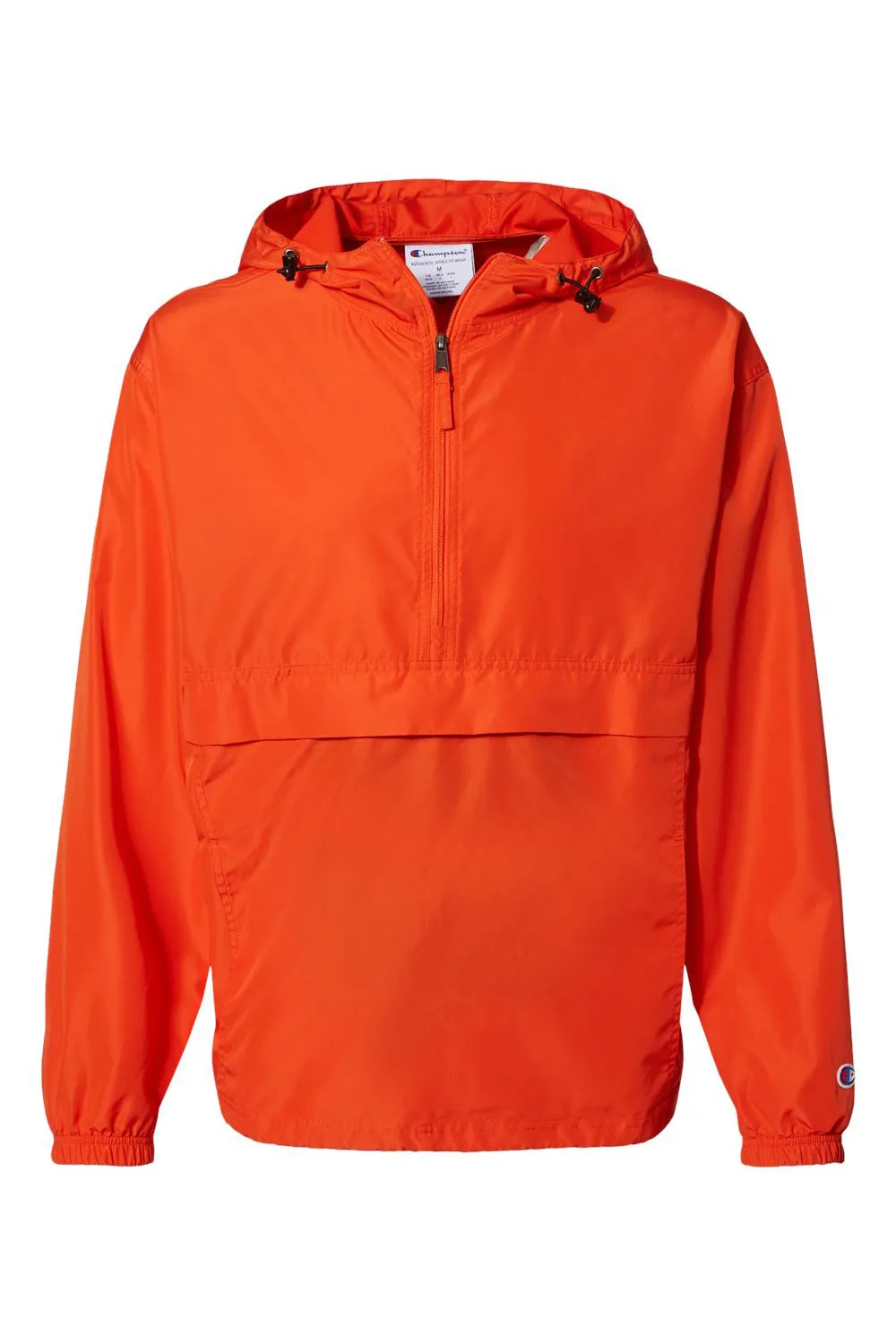 Champion Mens Packable Wind & Water Resistant Anorak 1/4 Zip Hooded Jacket - Orange