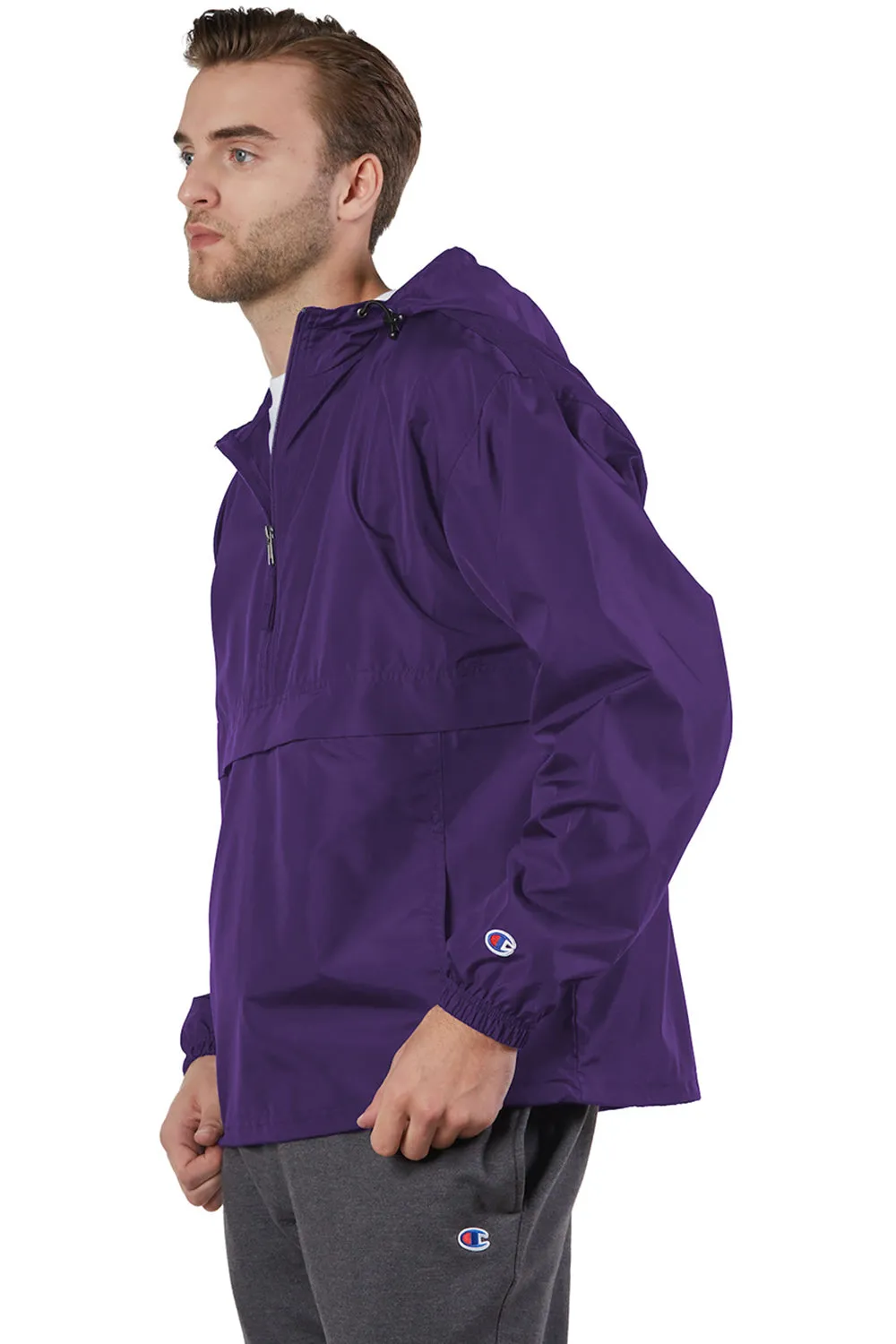 Champion Mens Packable Wind & Water Resistant Anorak 1/4 Zip Hooded Jacket - Ravens Purple