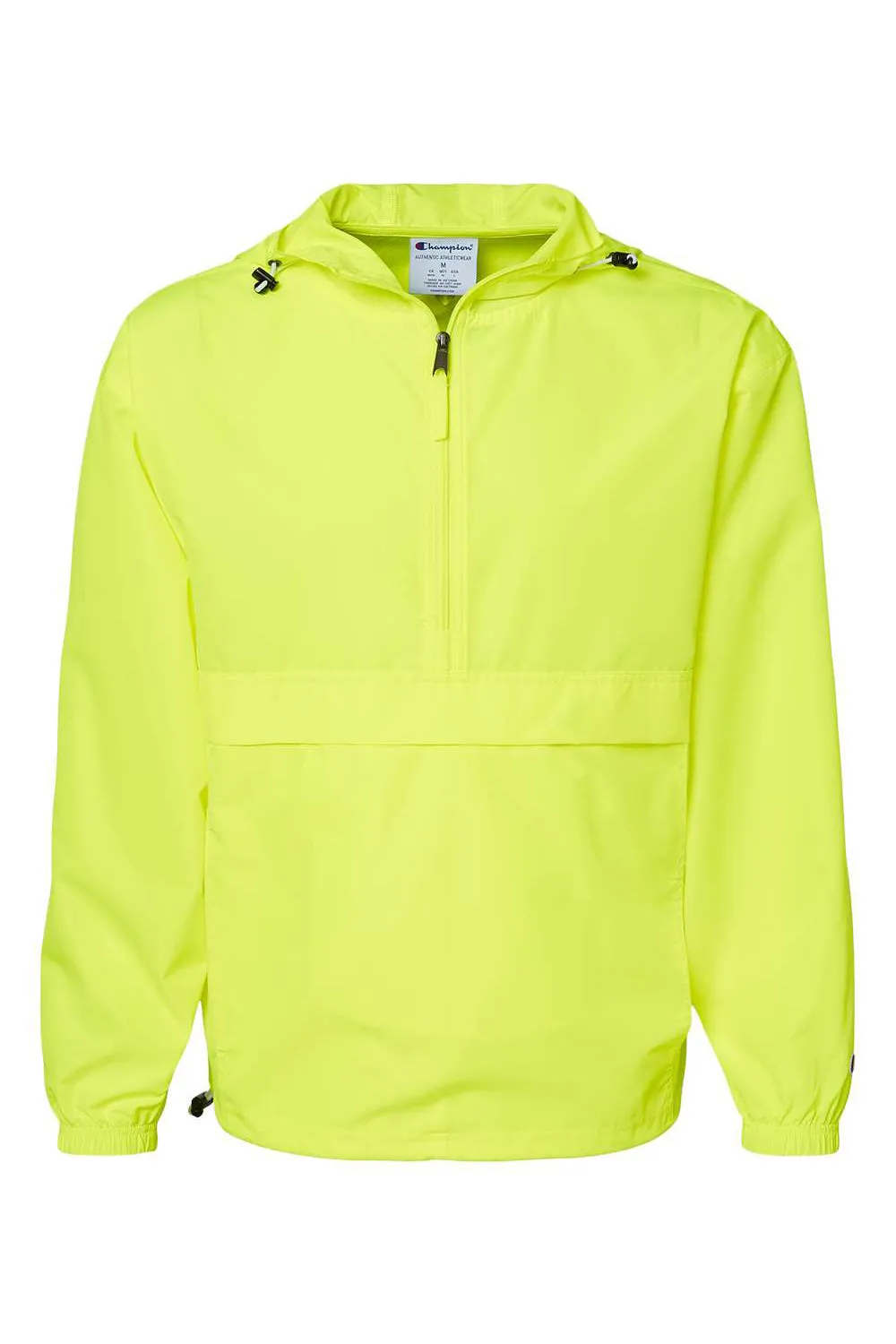 Champion Mens Packable Wind & Water Resistant Anorak 1/4 Zip Hooded Jacket - Safety Green