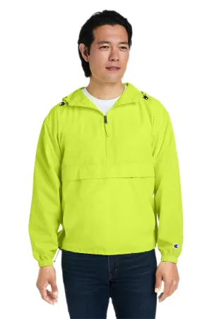 Champion Mens Packable Wind & Water Resistant Anorak 1/4 Zip Hooded Jacket - Safety Green