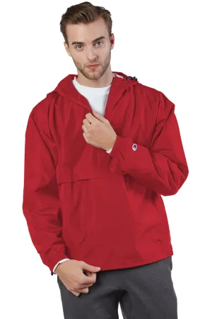 Champion Mens Packable Wind & Water Resistant Anorak 1/4 Zip Hooded Jacket - Scarlet Red