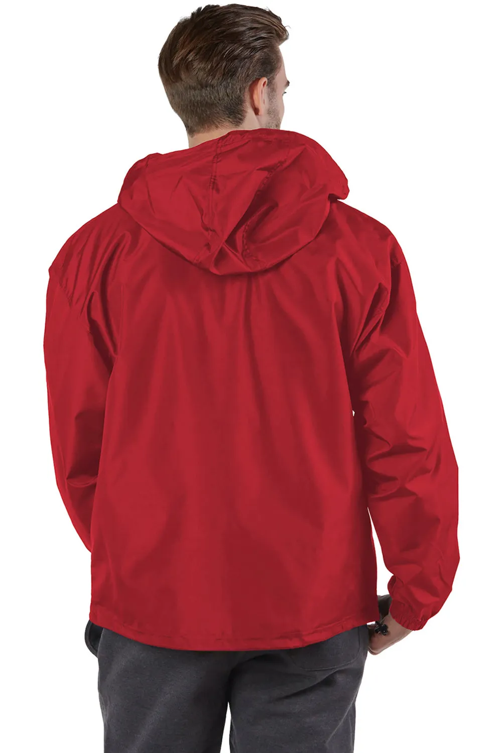 Champion Mens Packable Wind & Water Resistant Anorak 1/4 Zip Hooded Jacket - Scarlet Red
