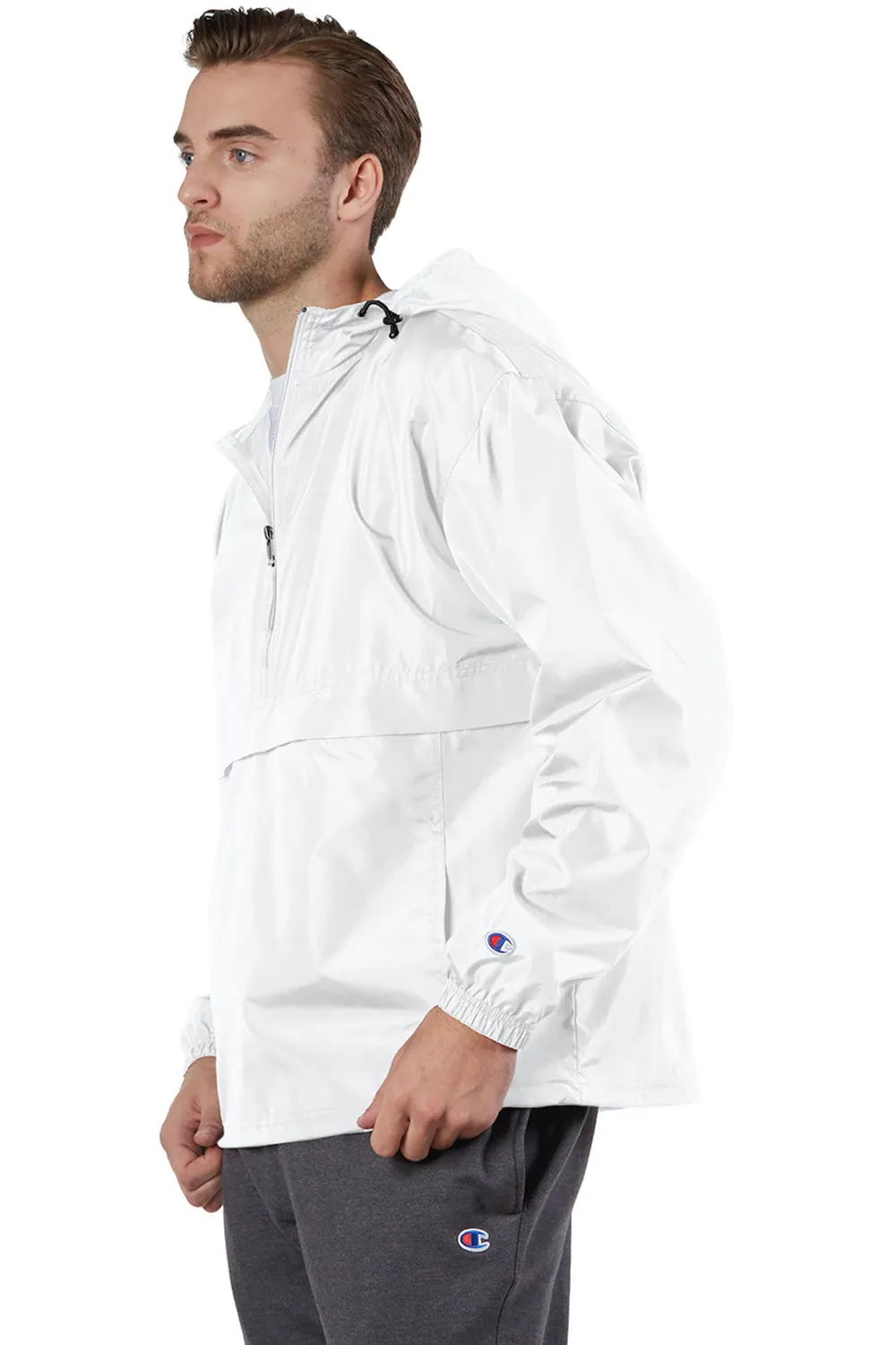 Champion Mens Packable Wind & Water Resistant Anorak 1/4 Zip Hooded Jacket - White