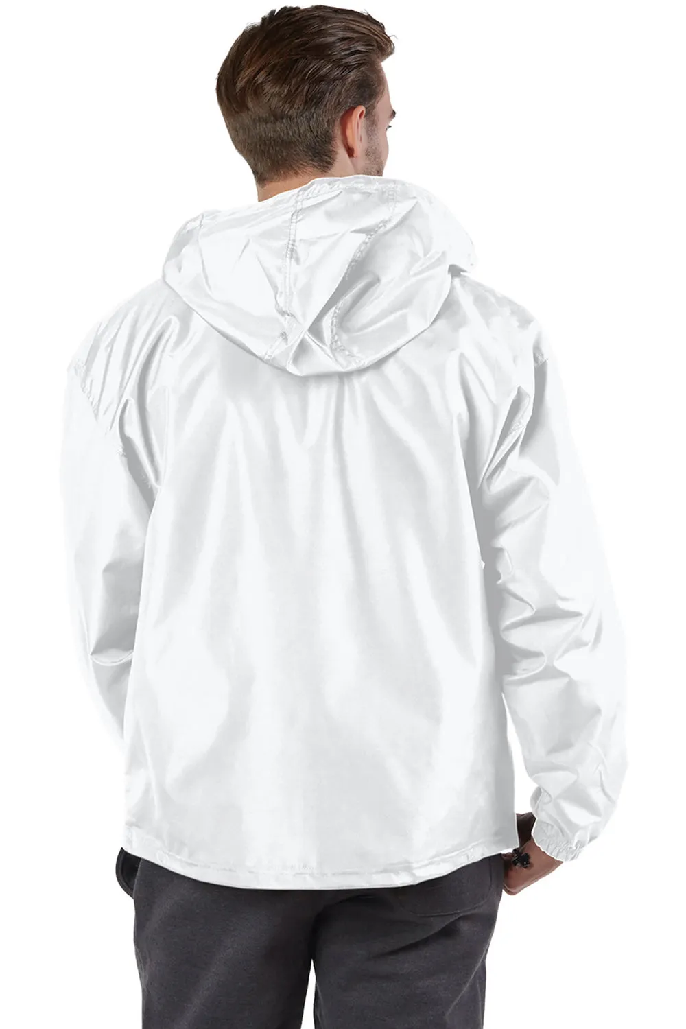 Champion Mens Packable Wind & Water Resistant Anorak 1/4 Zip Hooded Jacket - White