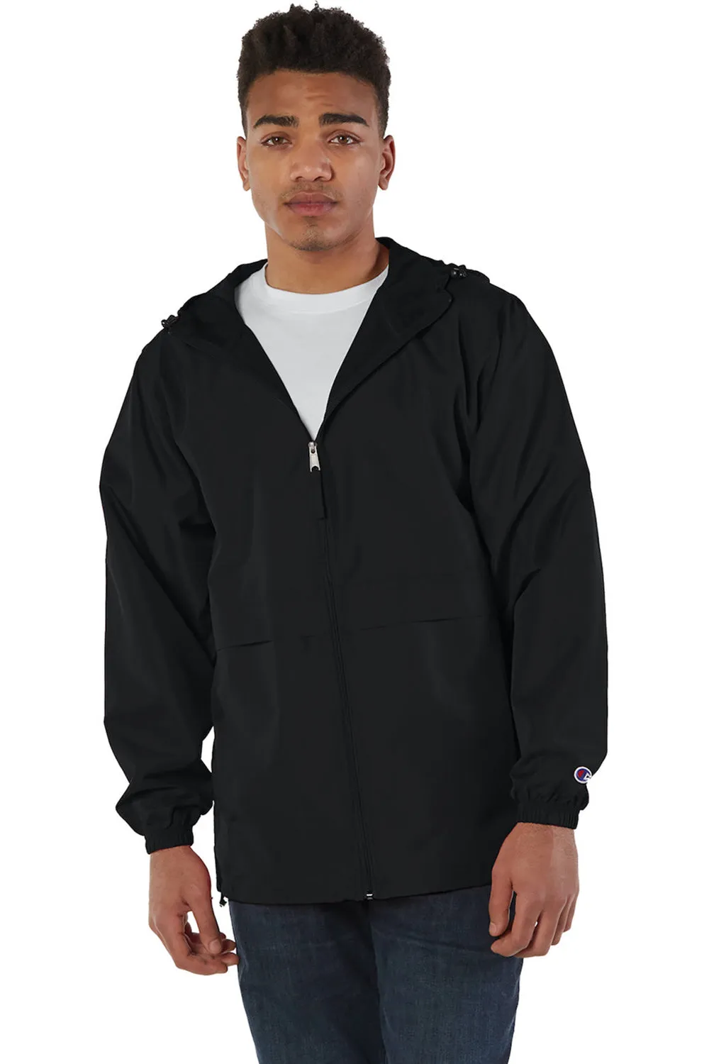 Champion Mens Wind & Water Resistant Full Zip Hooded Anorak Jacket - Black