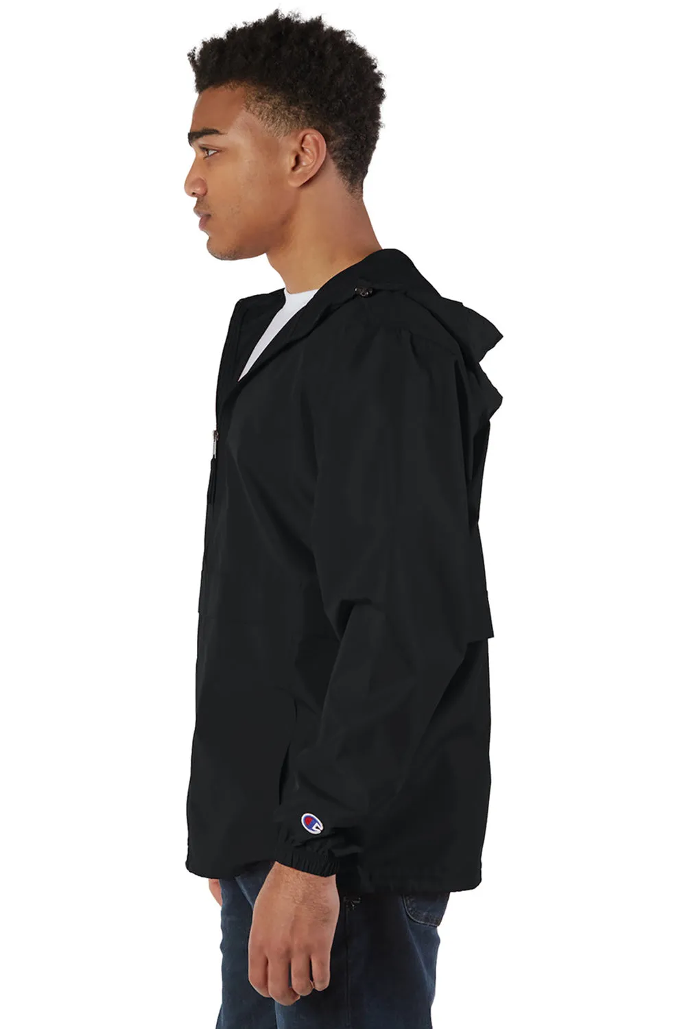 Champion Mens Wind & Water Resistant Full Zip Hooded Anorak Jacket - Black