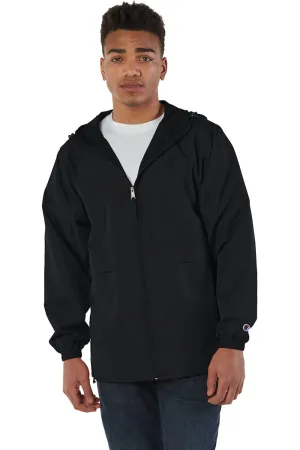 Champion Mens Wind & Water Resistant Full Zip Hooded Anorak Jacket - Black