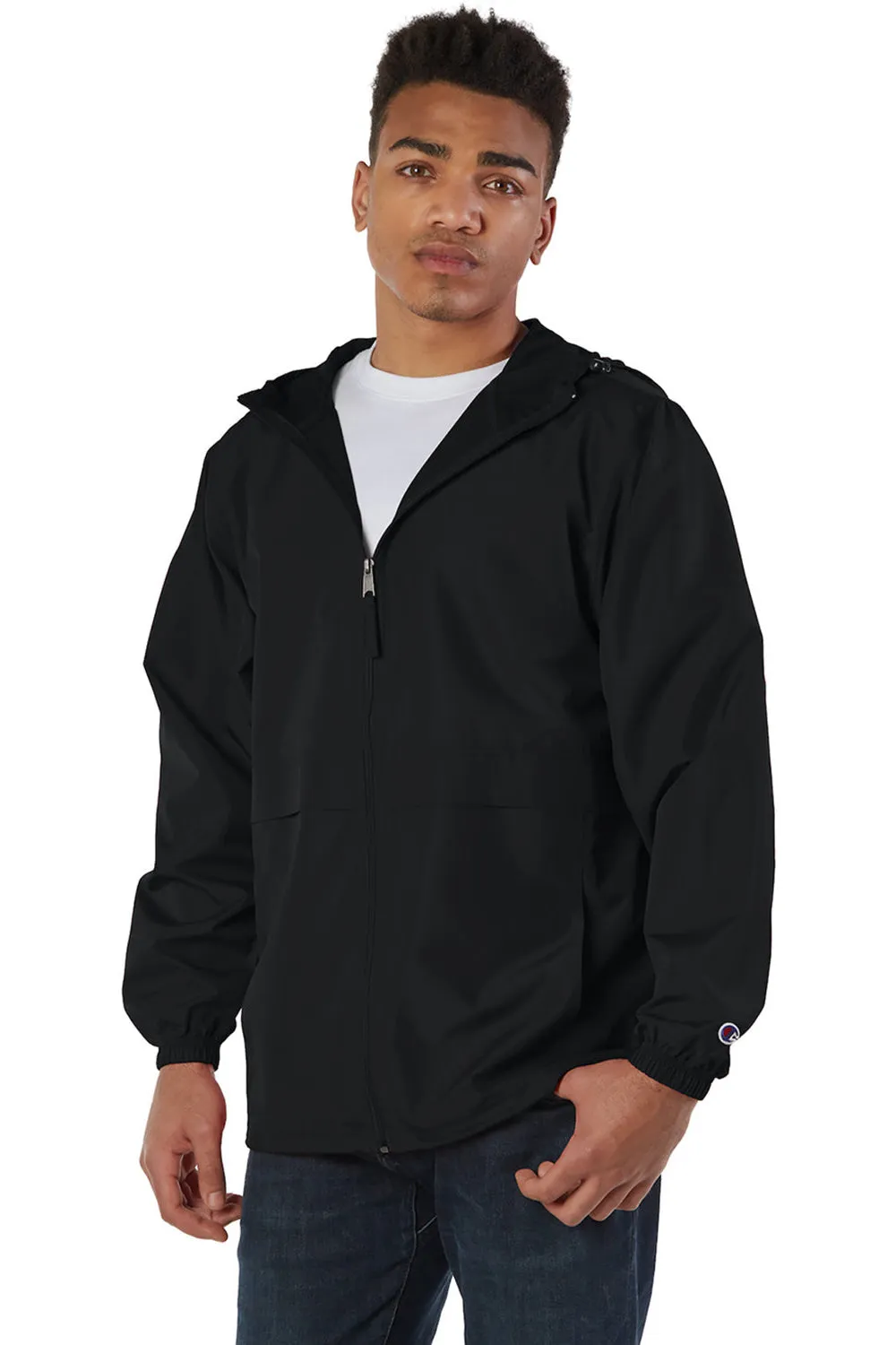 Champion Mens Wind & Water Resistant Full Zip Hooded Anorak Jacket - Black