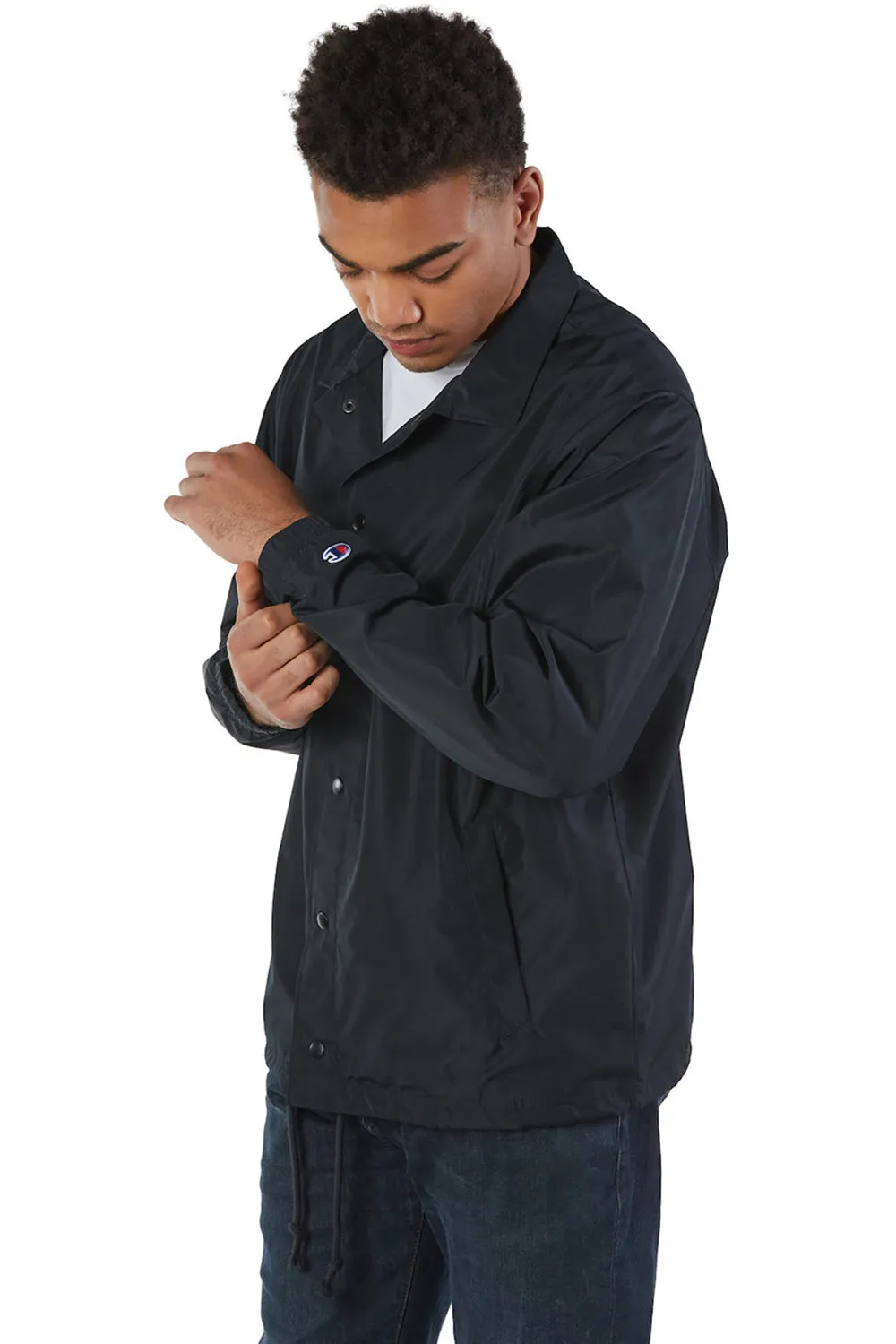 Champion Mens Wind & Water Resistant Snap Down Coach's Jacket - Black