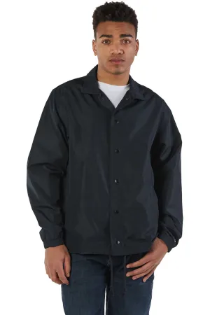Champion Mens Wind & Water Resistant Snap Down Coach's Jacket - Black