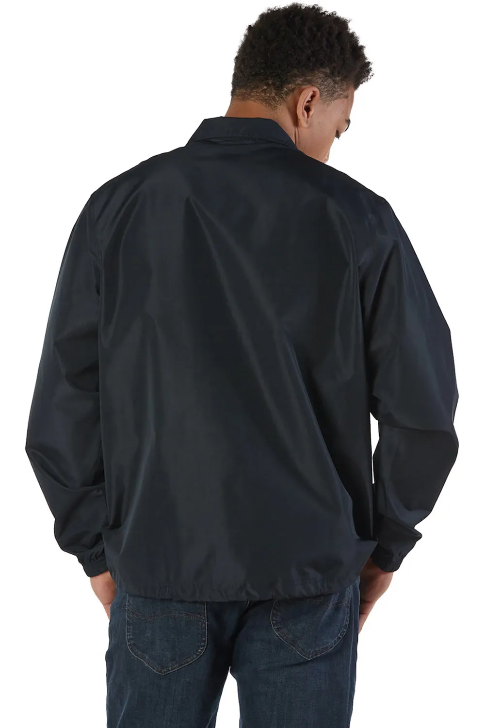 Champion Mens Wind & Water Resistant Snap Down Coach's Jacket - Black