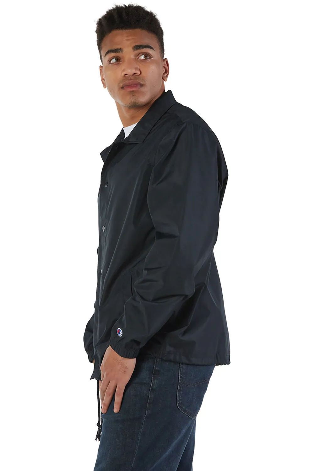 Champion Mens Wind & Water Resistant Snap Down Coach's Jacket - Black