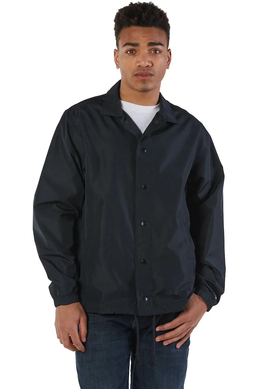 Champion Mens Wind & Water Resistant Snap Down Coach's Jacket - Black