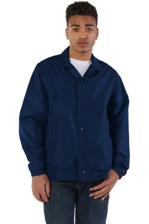 Champion Mens Wind & Water Resistant Snap Down Coach's Jacket - Navy Blue