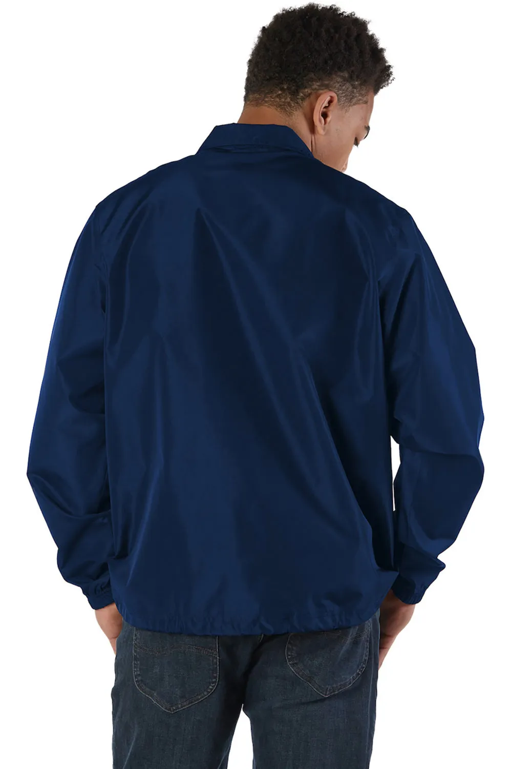 Champion Mens Wind & Water Resistant Snap Down Coach's Jacket - Navy Blue