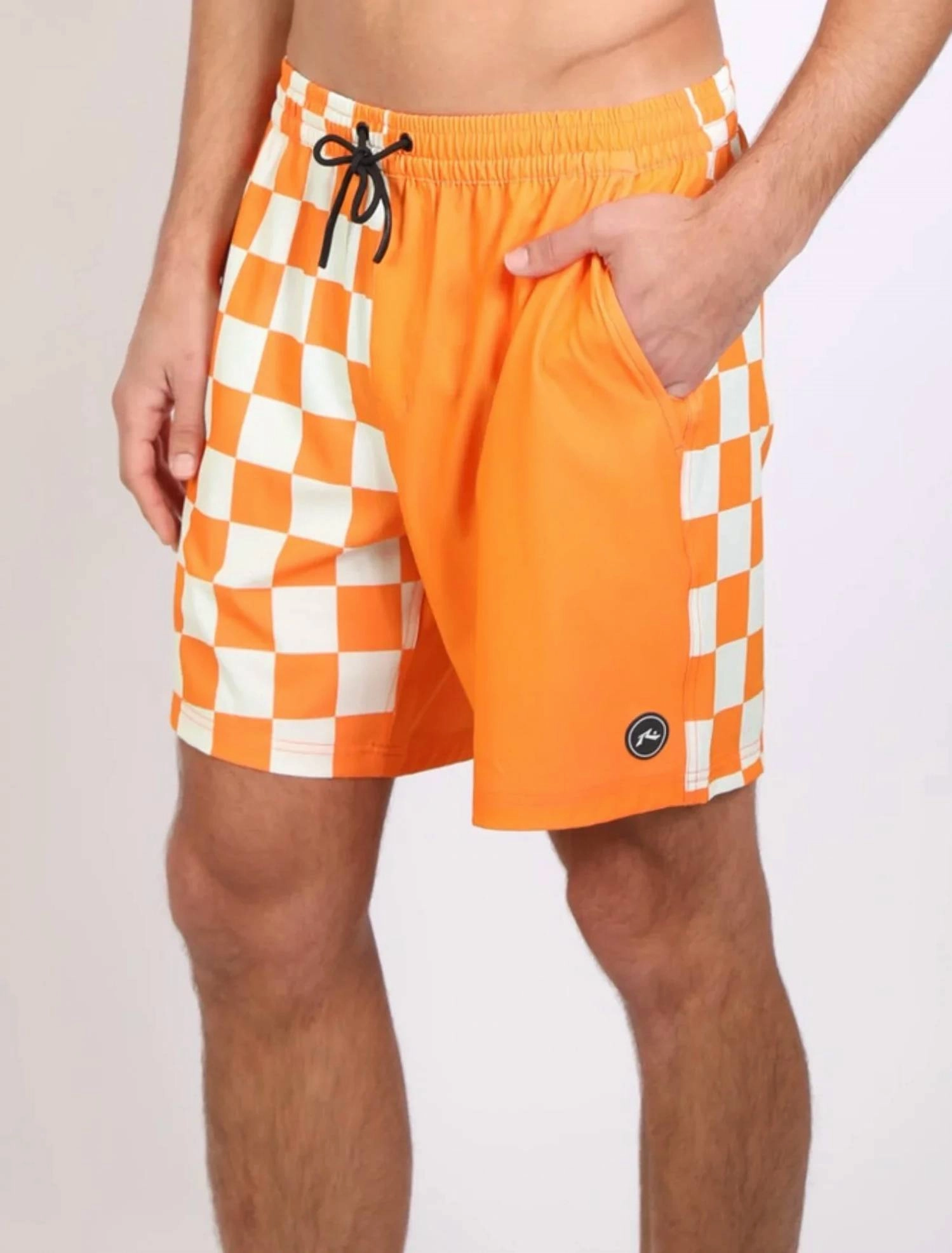 Checkmate Elastic Walkshort In Orange mens beach swimwear, quick dry mens swimsuits
