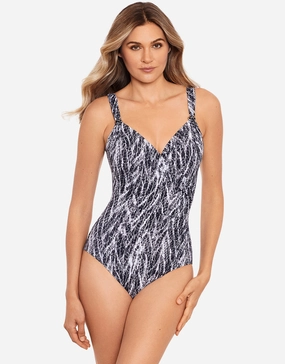 Chevron Python Siren Swimsuit - Silver Grey padded swimwear for women, padded bikini tops