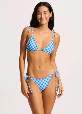 Ciao Bella Check Slide Triangle Bikini Top - Azure plus size swimwear women, summer swimwear for ladies