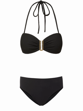 Cindy Top   Classic Midrise Bottom in Black Texture bikini bottom with tie sides, swim top for sunbathing