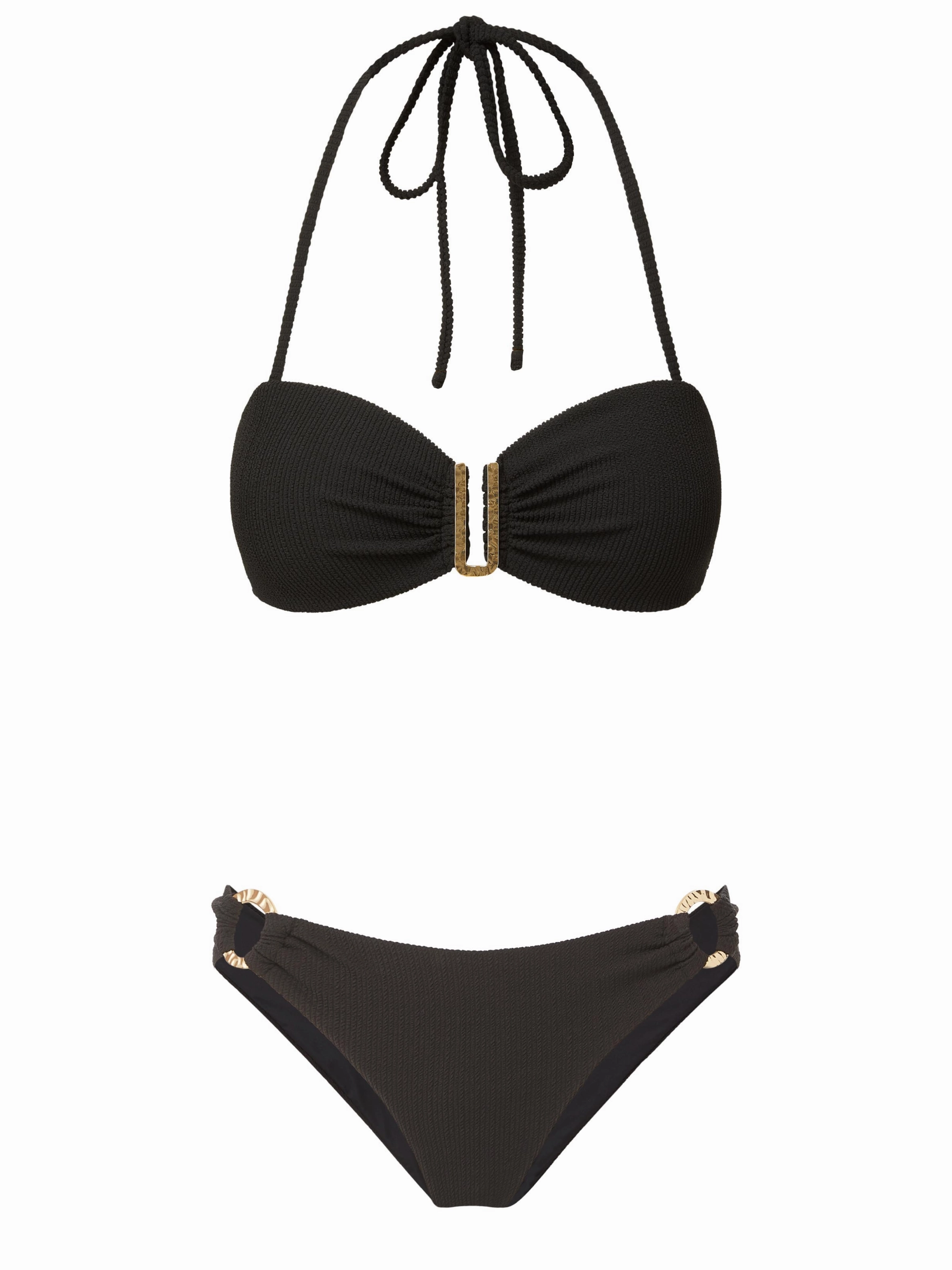 Cindy Top   Ring Trim Bottom in Black Texture bikini bottom with tie sides, swim top for sunbathing