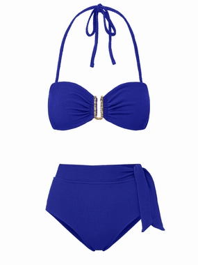 Cindy Top   Side Tie High Waist Bottom in Iris bikini bottom with tie sides, swim top for sunbathing