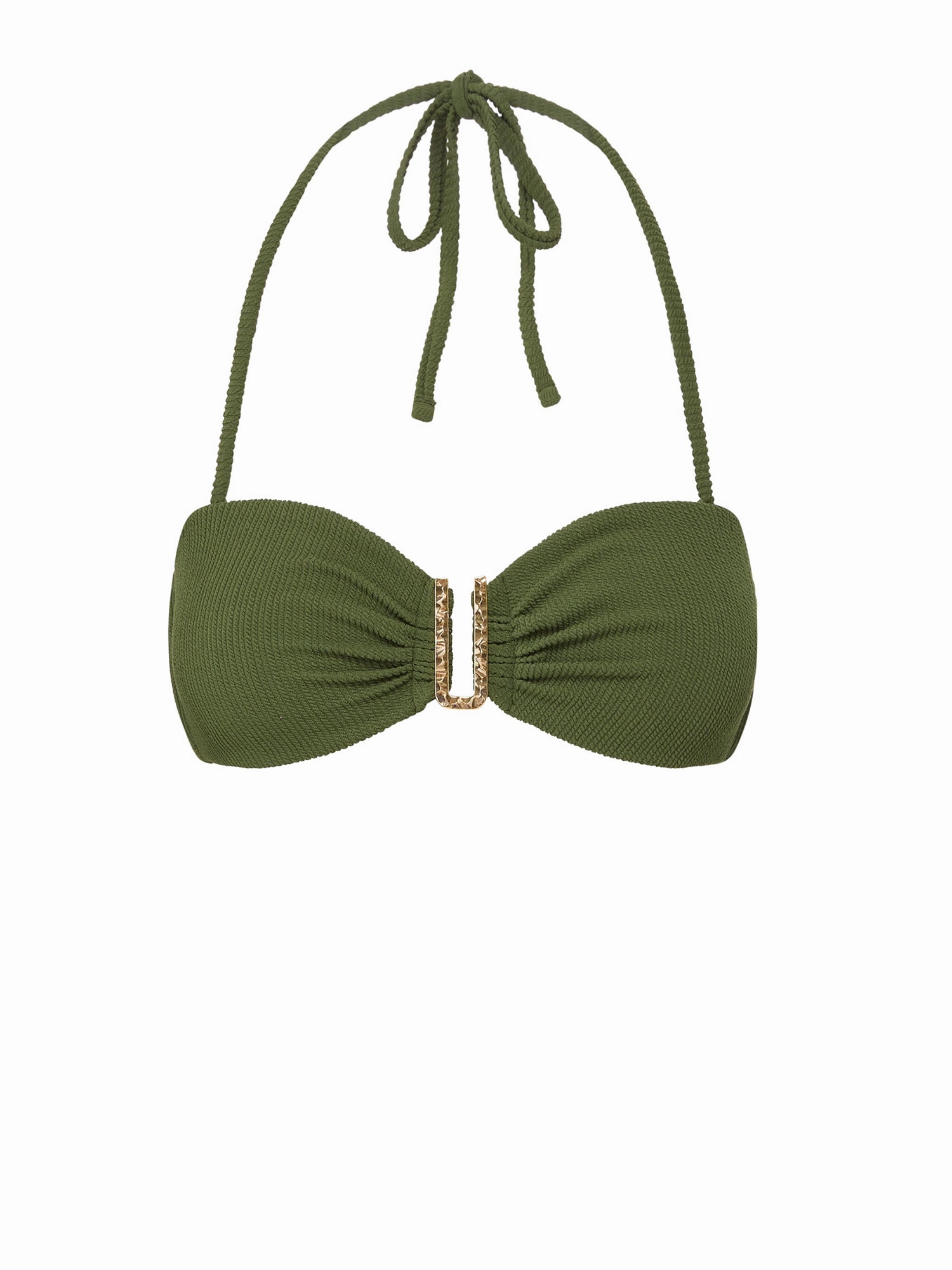 Cindy Top Olive Texture strapless swimwear tops, lightweight swim tops