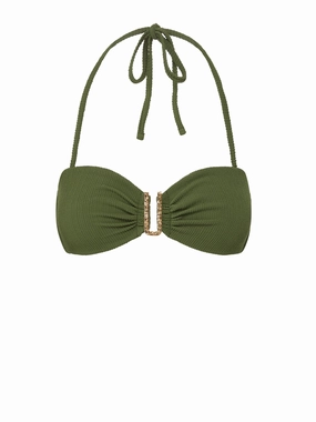 Cindy Top Olive Texture strapless swimwear tops, lightweight swim tops