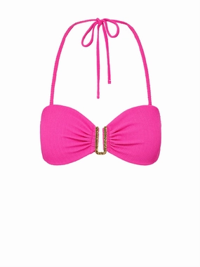 Cindy Top Shocking Pink Textured Stripe strapless swimwear tops, lightweight swim tops