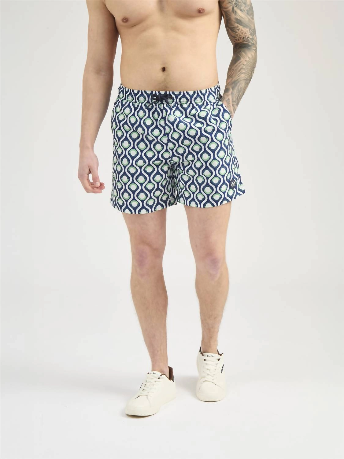 Circle Geo Swim Shorts In Grass Green mens beach swimwear, quick dry mens swimsuits
