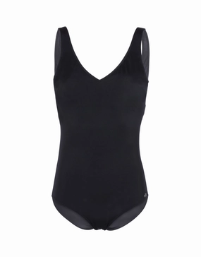 Classic V-Back Swimsuit - Black minimalistic swimsuits women, sleek swimwear styles