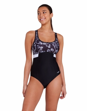 Classique Dakota Crossback Swimsuit - Black/White zoggs swimwear for women, zoggs goggles and swimsuits