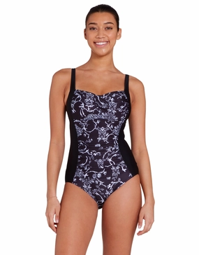 Classique Ruched Front Swimsuit - Black/White zoggs swimwear for women, zoggs goggles and swimsuits
