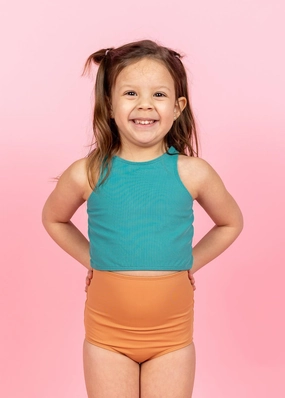 Clay | Mini High-Waisted Bottoms girls full coverage swimwear, kids swimwear for pool