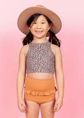 Clay | Mini Mid-Ruffle Bottoms girls full coverage swimwear, kids swimwear for pool